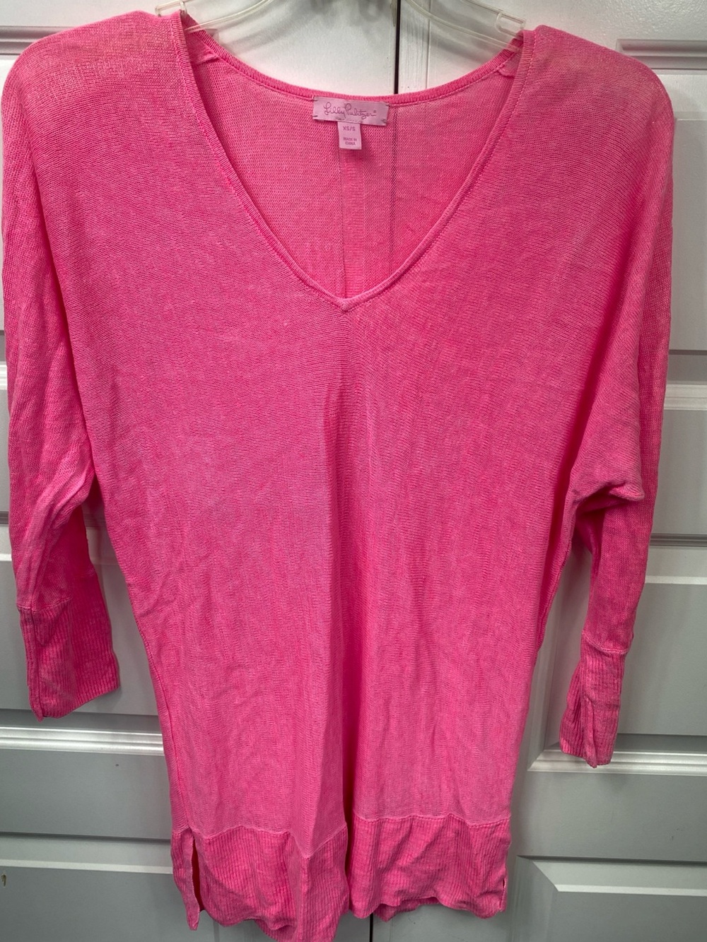 Lilly Pulitzer Neon Pink V-Neck Dolman Sleeve Pullover Tunic Sweater XS Small